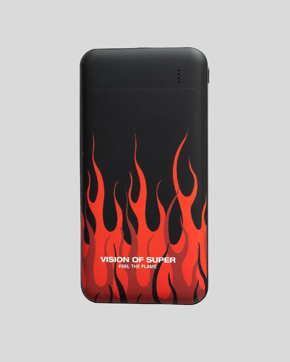 Vision Of Super BLACK POWERBANK WITH RED FLAMES AND WHITE LOGO Pezzi Unici
