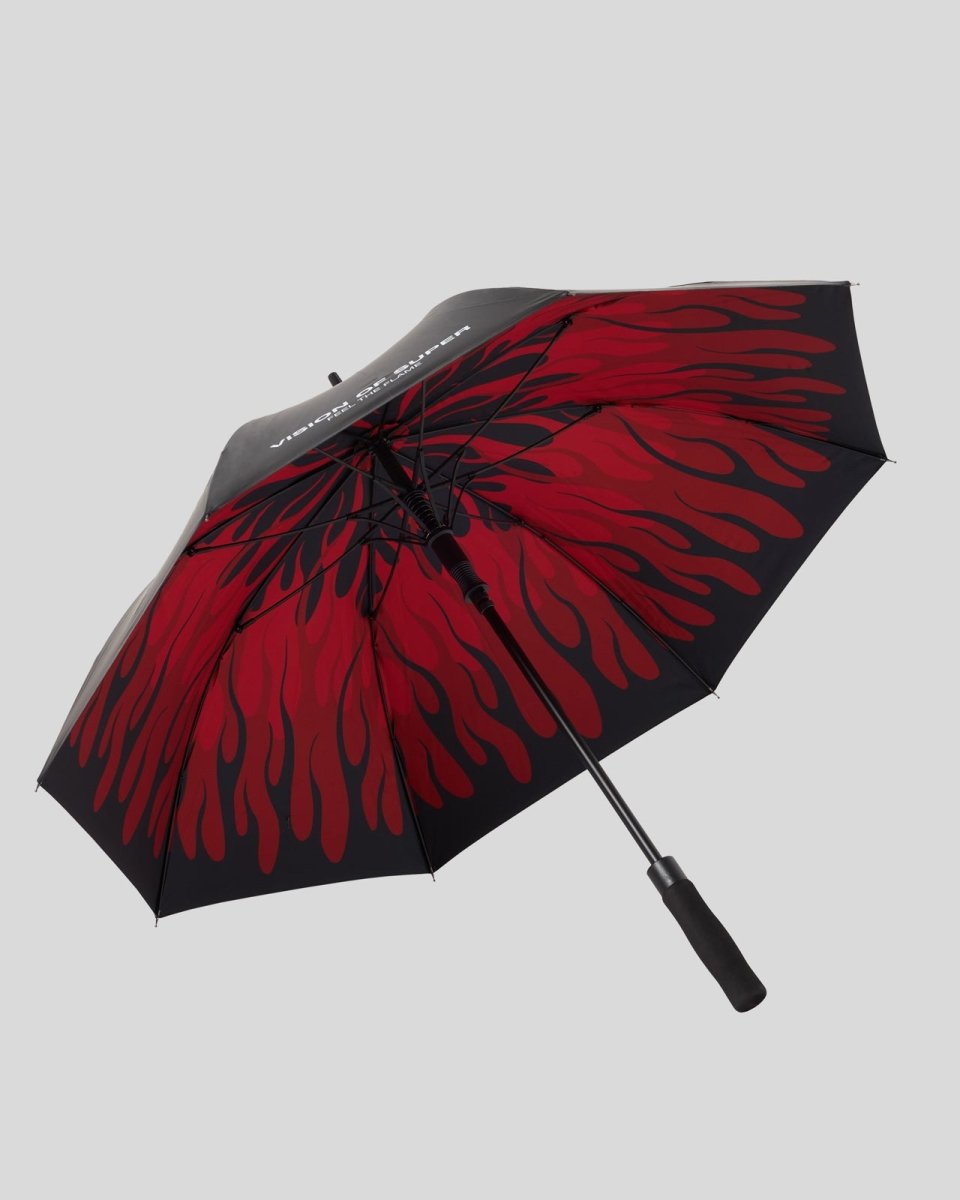 Vision Of Super BLACK UMBRELLA WITH TRIPLE FLAMES AND LOGO PRINT Qualità Garantita