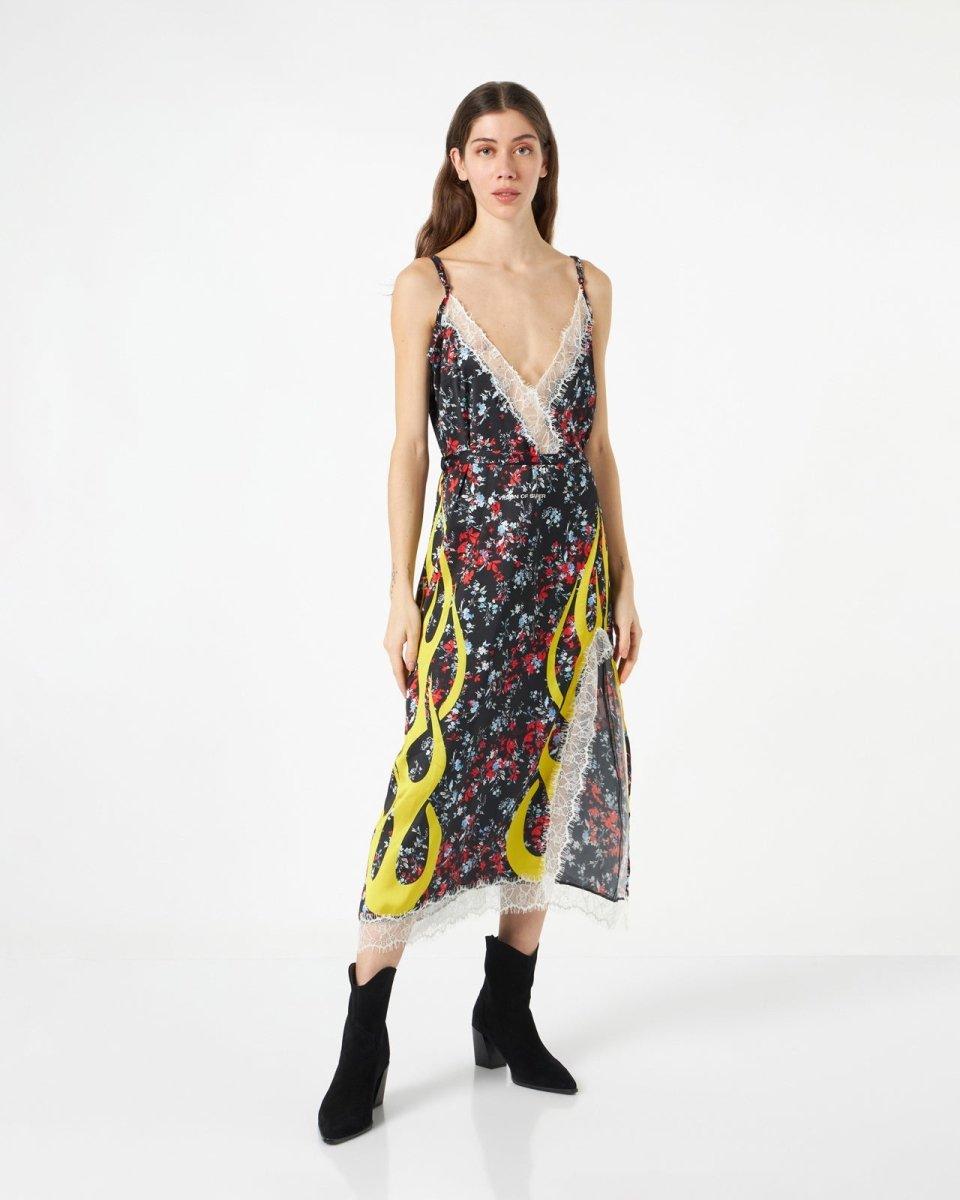 Vision Of Super FINE BLACK DRESS WITH YELLOW FLAMES Promozione Limitata