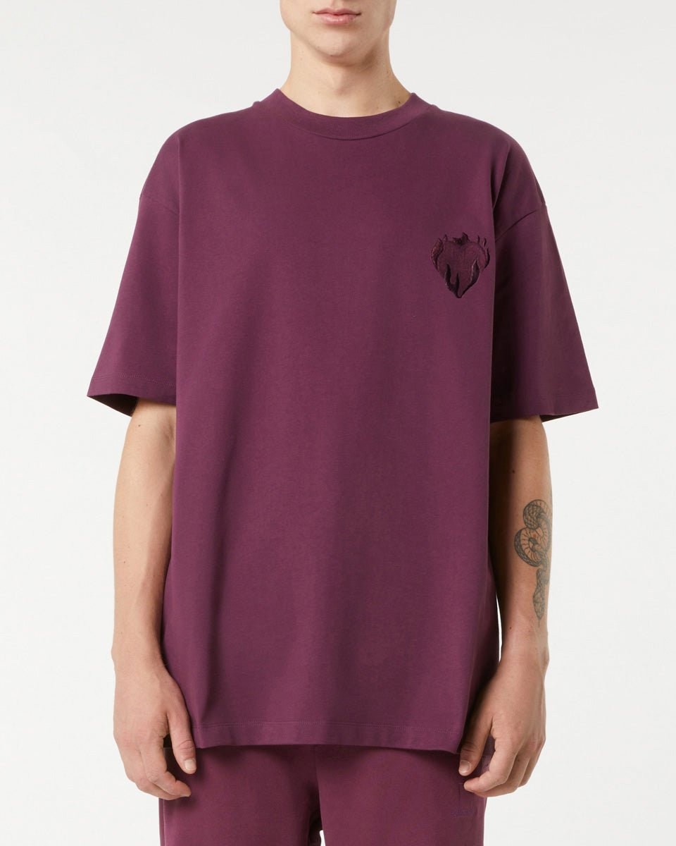 Vision Of Super GRAPE WINE T-SHIRT WITH EMBROIDERED FLAMING HEART Fino Al -60%