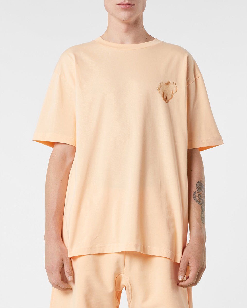 Vision Of Super PEACH T-SHIRT WITH EMBROIDERED FLAMING HEART Affare Del Giorno