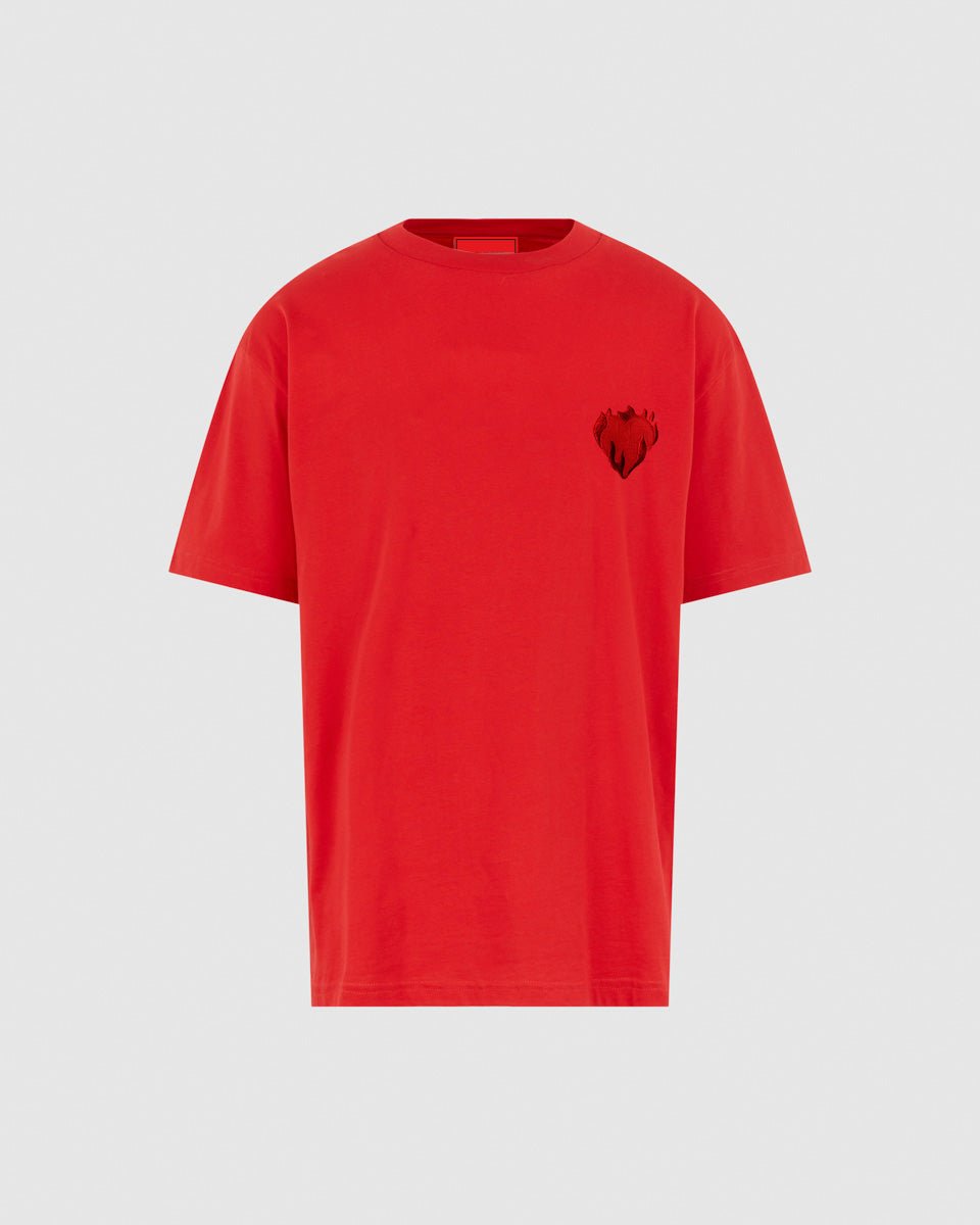 Vision Of Super RED T-SHIRT WITH EMBROIDERED FLAMING HEART Prezzo Ridotto