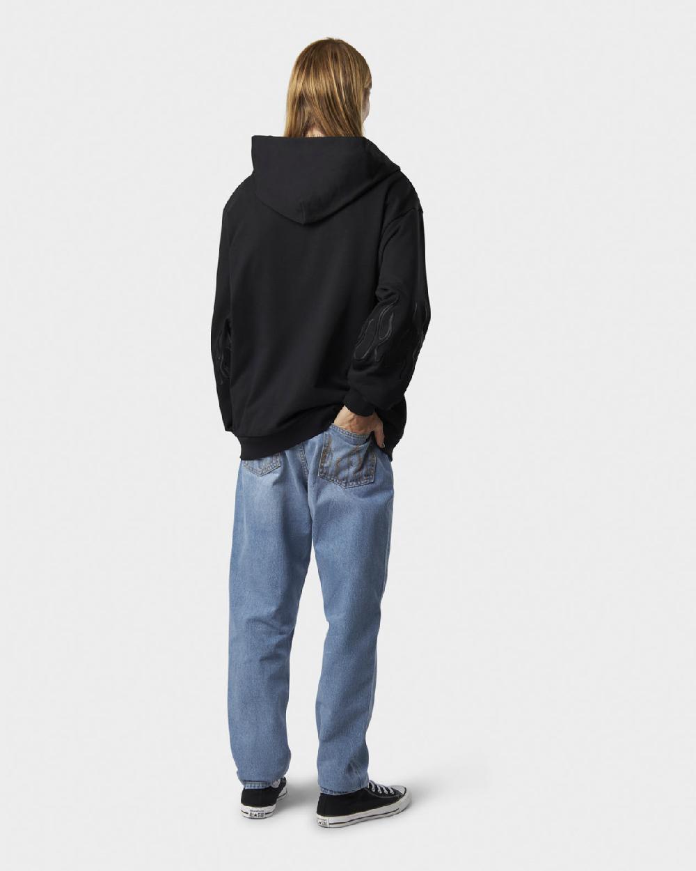 Vision Of Super BLACK HOODIE ZIP WITH EMBROIDERED WHITE LOGO BLACK FLAMES AND METAL LABEL + BUTTON Sottocosto