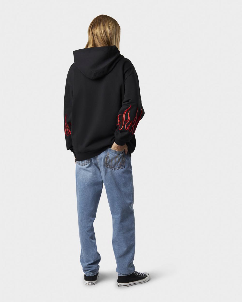 Vision Of Super BLACK HOODIE ZIP WITH EMBROIDERED WHITE LOGO EMBROIDERED RED FLAMES AND METAL LABEL + BUTTON Convenienza