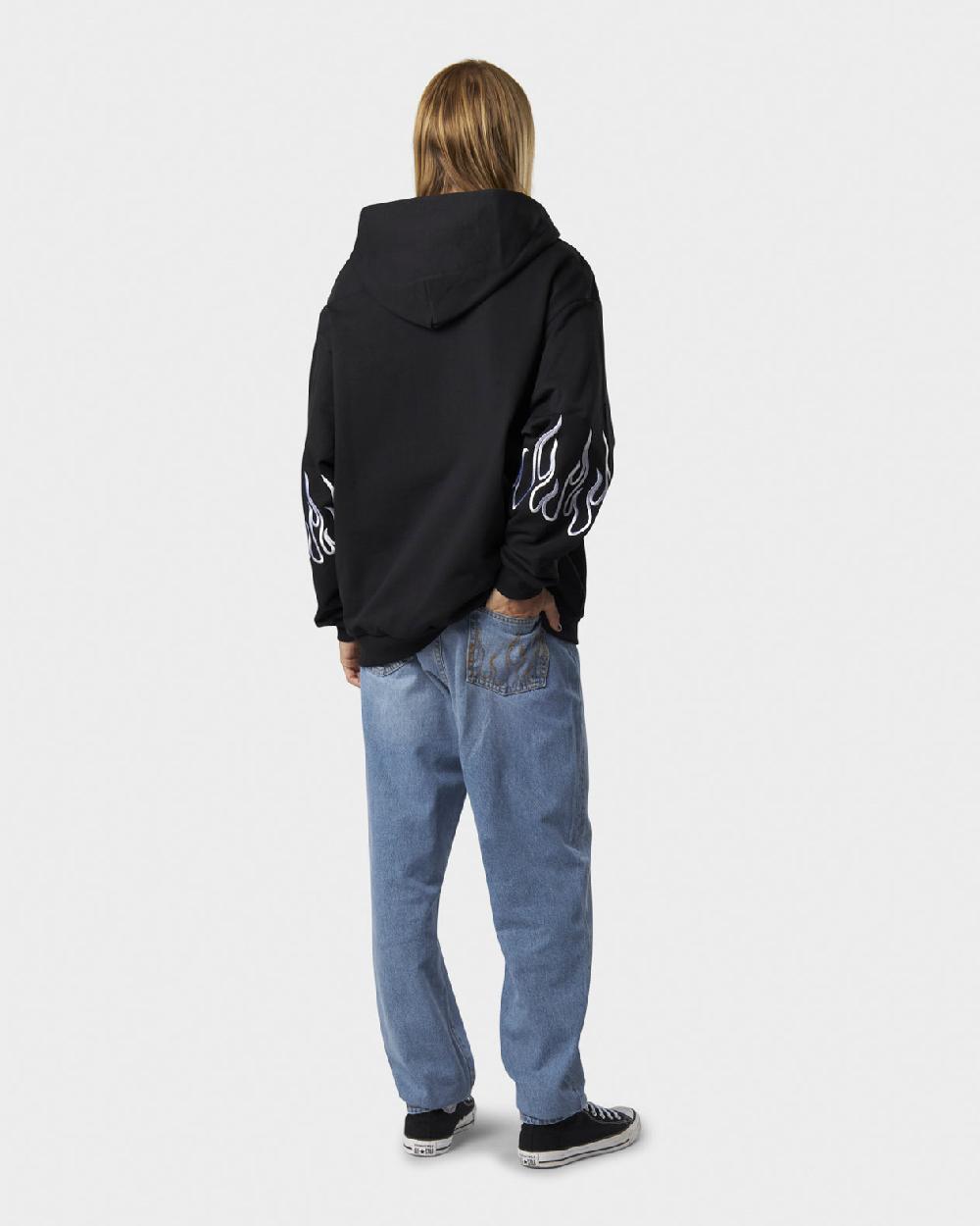 Vision Of Super BLACK HOODIE ZIP WITH EMBROIDERED WHITE LOGO EMBROIDERED WHITE FLAMES AND METAL LABEL + BUTTON Novità