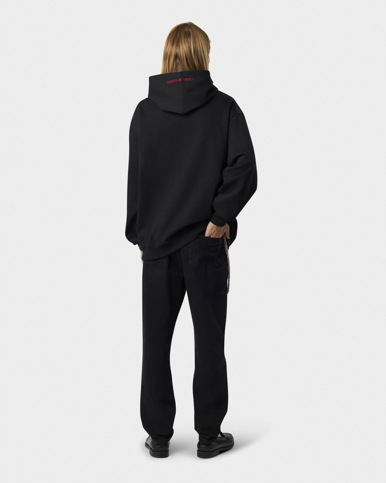 Vision Of Super BLACK HOODIE WITH FREEDOM PRINT METAL LABEL AND BUTTON Presa