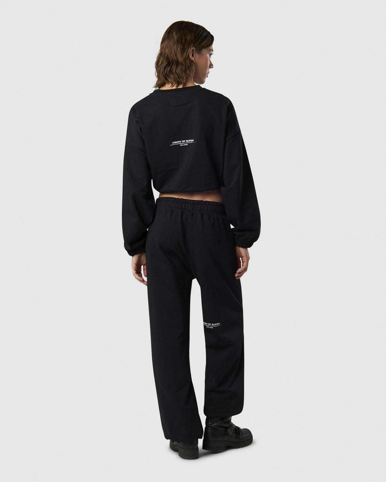 Vision Of Super BLACK CROP CREWNECK WITH EMBROIDERED FLAME LOGO ON FRONT AND PRINTED LOGO ON BACK Economico