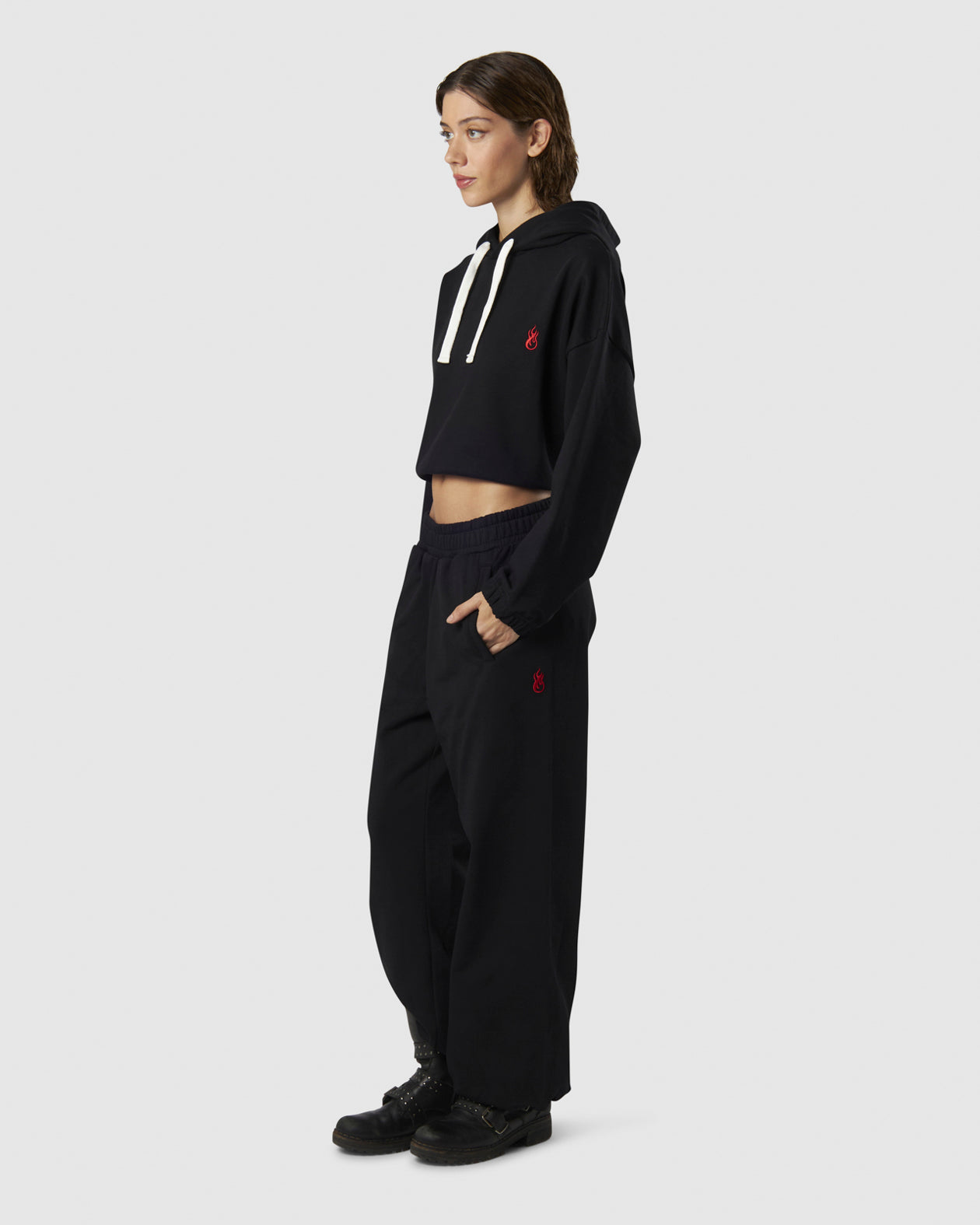 Vision Of Super BACK CROP HOODIE WITH EMBROIDERED FLAME LOGO ON FRONT AND PRINTED LOGO ON BACK Online