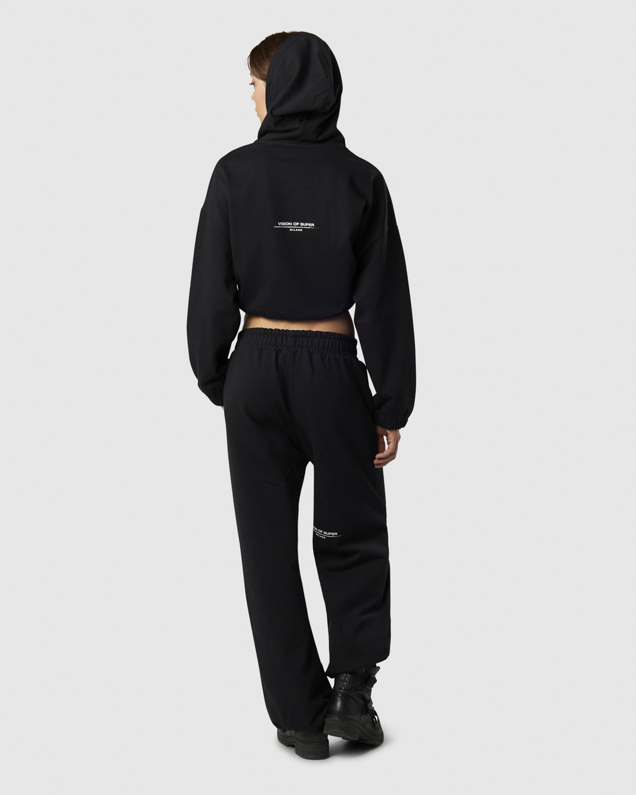 Vision Of Super BACK CROP HOODIE WITH EMBROIDERED FLAME LOGO ON FRONT AND PRINTED LOGO ON BACK Online