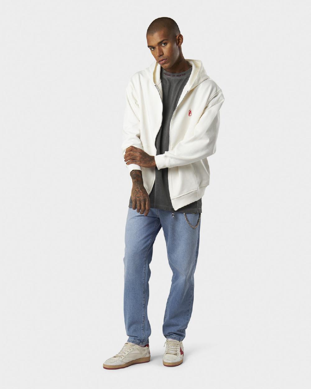 Vision Of Super WHITE HOODIE ZIP WITH RED FLAMES METAL LABEL AND PRINTED LOGO Outlet