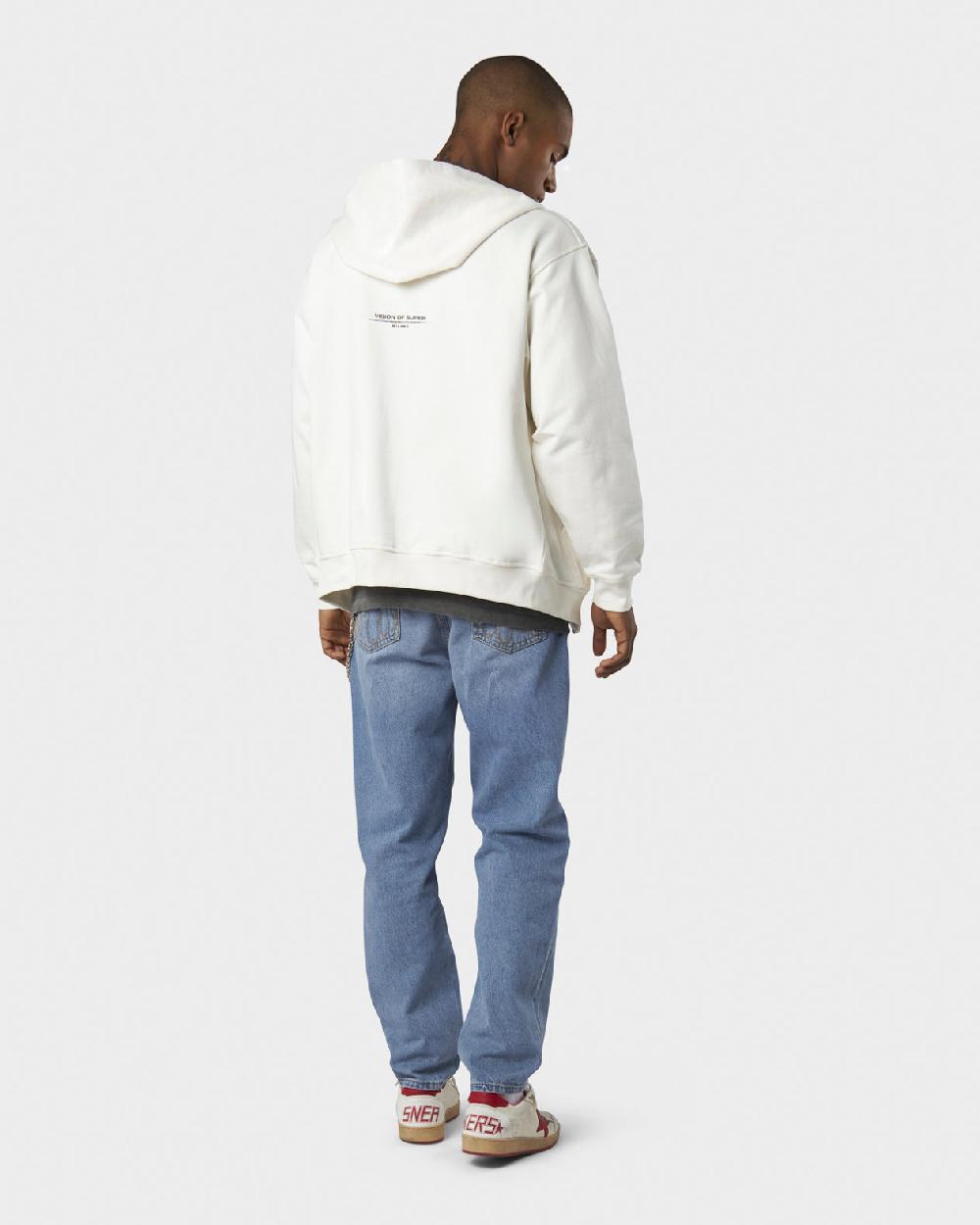 Vision Of Super WHITE HOODIE ZIP WITH RED FLAMES METAL LABEL AND PRINTED LOGO Outlet
