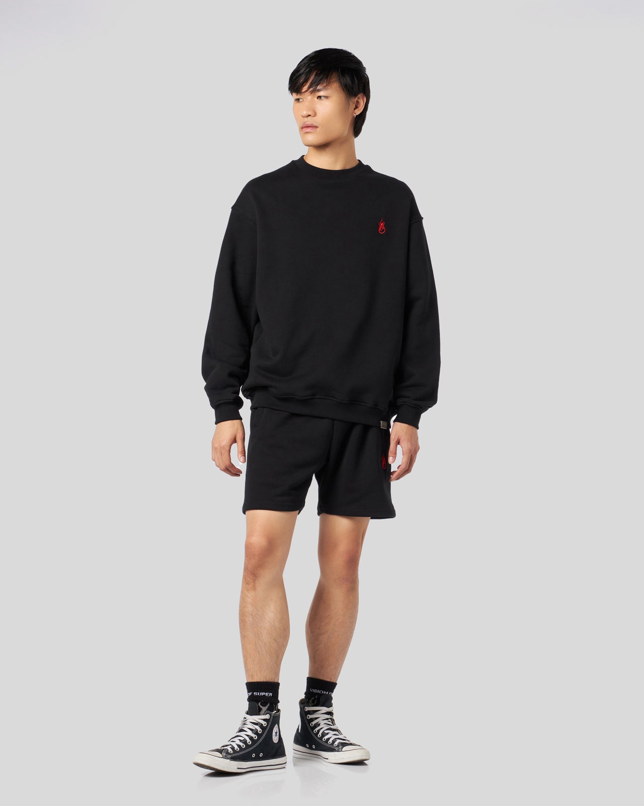 Vision Of Super BLACK CREWNECK WITH FLAMES LOGO Saldi