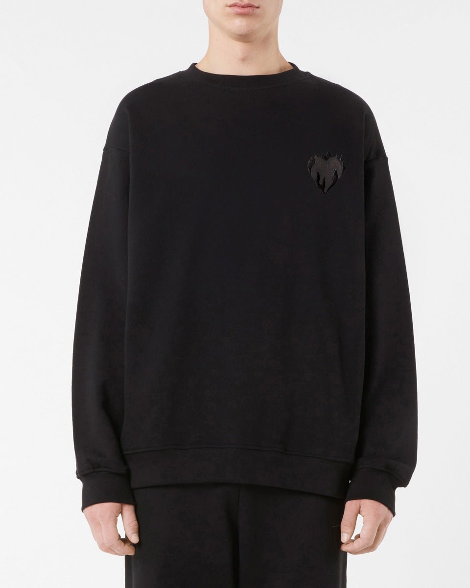 Vision Of Super BLACK CREWNECK WITH EMBROIDERED FLAMING HEART Vendita Economica