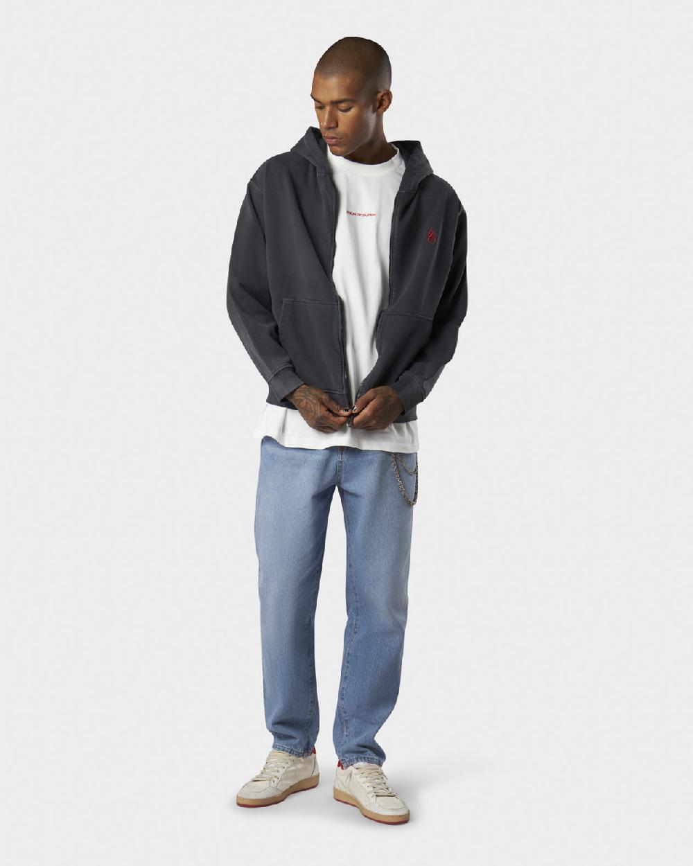 Vision Of Super COLD WASH HOODIE ZIP WITH RED FLAME METAL LABEL AND PRINTED LOGO Moda