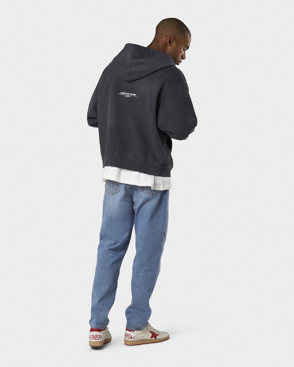 Vision Of Super COLD WASH HOODIE ZIP WITH RED FLAME METAL LABEL AND PRINTED LOGO Moda