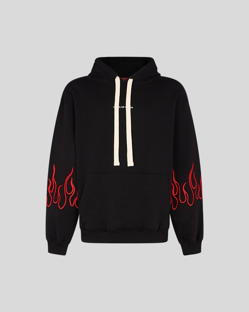 Vision Of Super BLACK HOODIE WITH RED EMBROIDERED FLAMES 2025