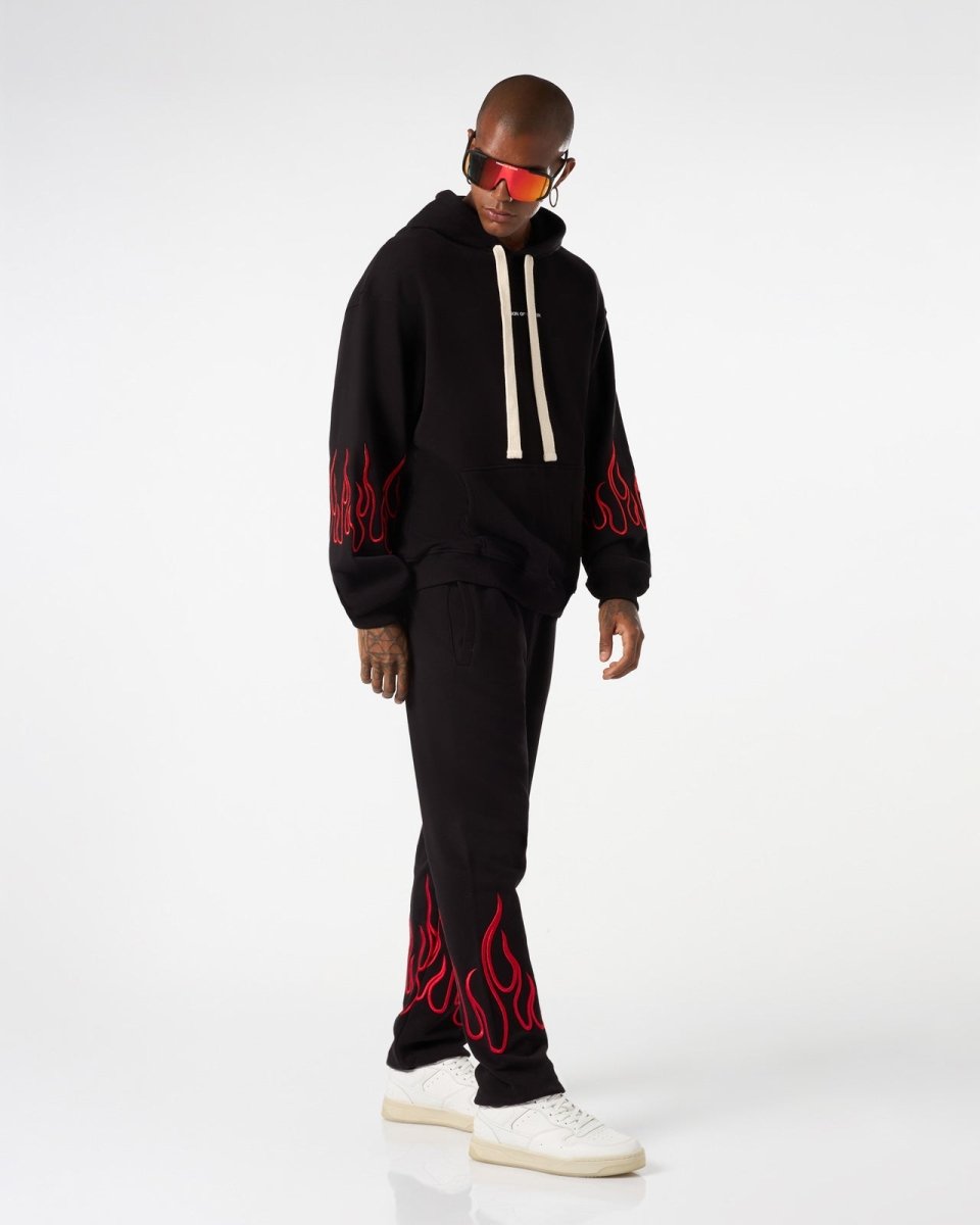 Vision Of Super BLACK HOODIE WITH RED EMBROIDERED FLAMES 2025