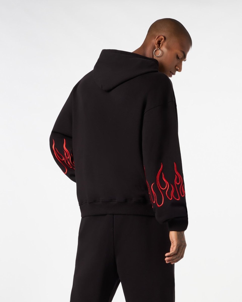 Vision Of Super BLACK HOODIE WITH RED EMBROIDERED FLAMES 2025