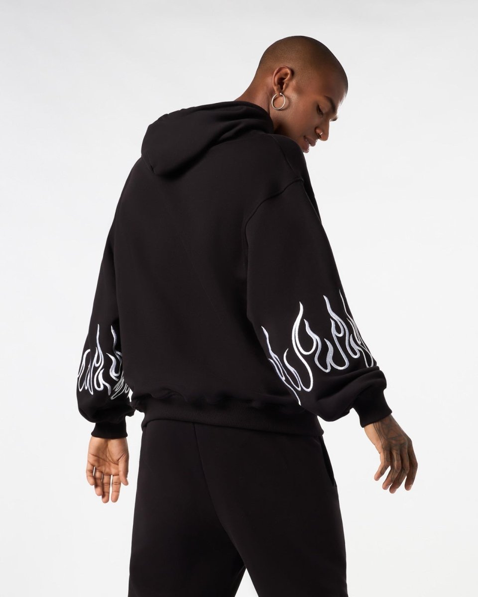 Vision Of Super BLACK HOODIE WITH WHITE EMBROIDERED FLAMES Italy