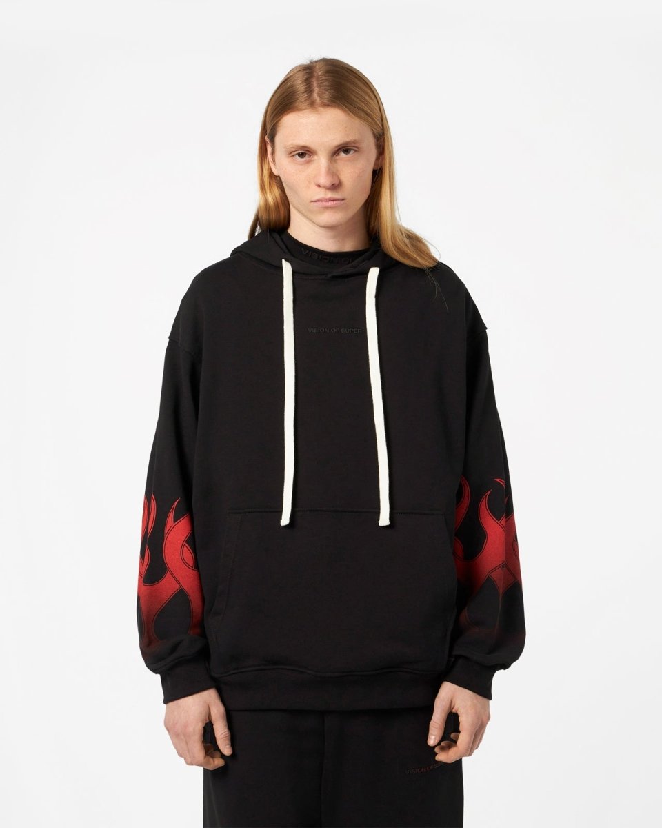 Vision Of Super BLACK HOODIE WITH RED FLAMES Italia