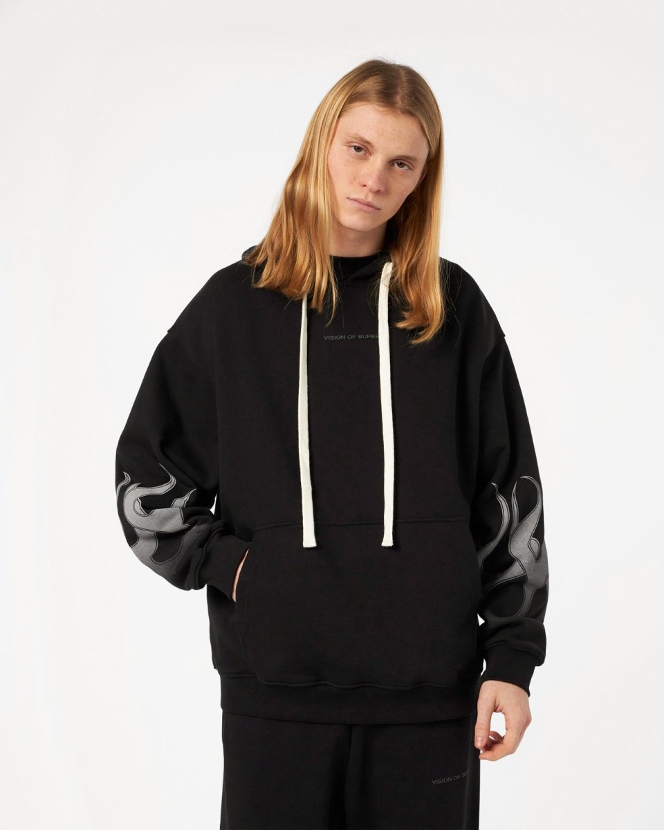Vision Of Super BLACK HOODIE WITH GREY FLAMES 2025