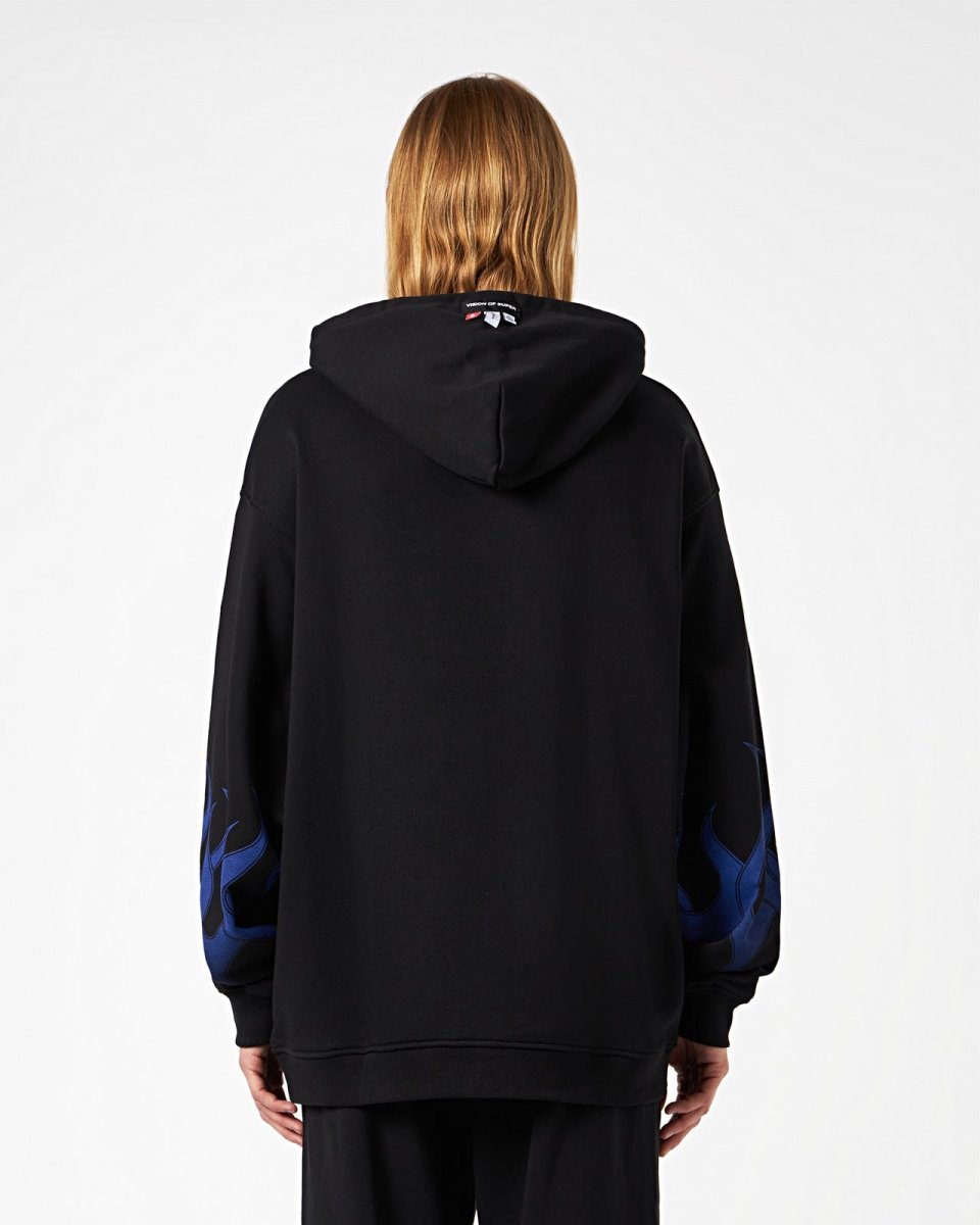 Vision Of Super BLACK HOODIE WITH BLUE FLAMES In Linea