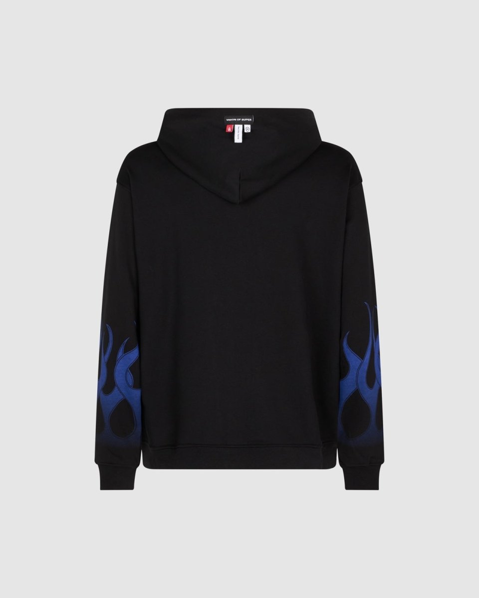 Vision Of Super BLACK HOODIE WITH BLUE FLAMES In Linea