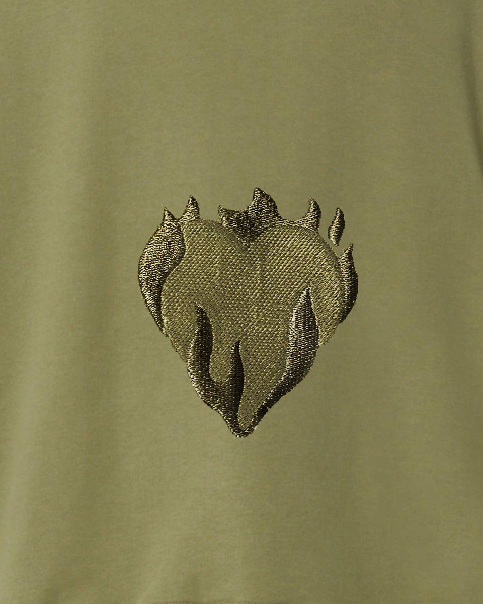 Vision Of Super GREEN CREWNECK WITH EMBROIDERED FLAMING HEART Nuovo