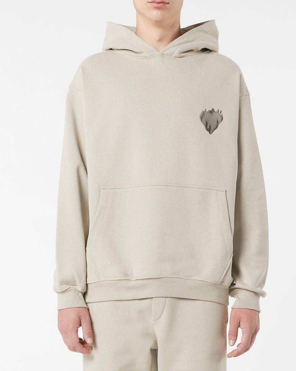 Vision Of Super LONDON FOG HOODIE WITH EMBROIDERED FLAMING HEART Spedizione Gratuita