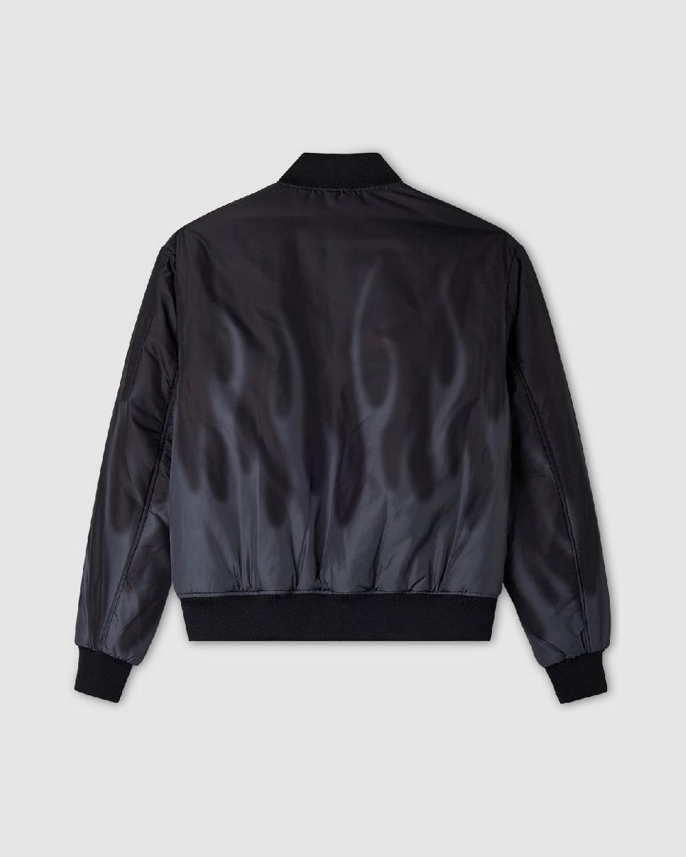 Vision Of Super BLACK BOMBER WITH DIGITAL PRINT LASER FLAMES AND RED EMBROIDERED LOGO Pezzi Unici