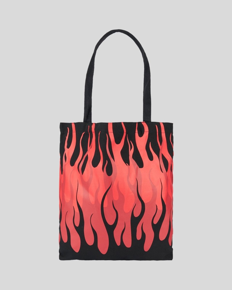 Vision Of Super BLACK SHOPPER BAG WITH TRIPLE FLAMES AND LOGO PRINT Sottocosto