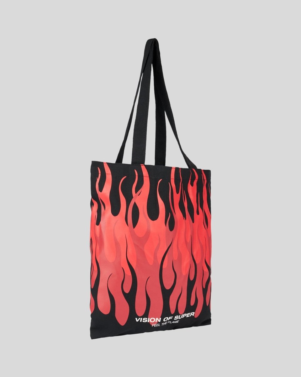 Vision Of Super BLACK SHOPPER BAG WITH TRIPLE FLAMES AND LOGO PRINT Sottocosto