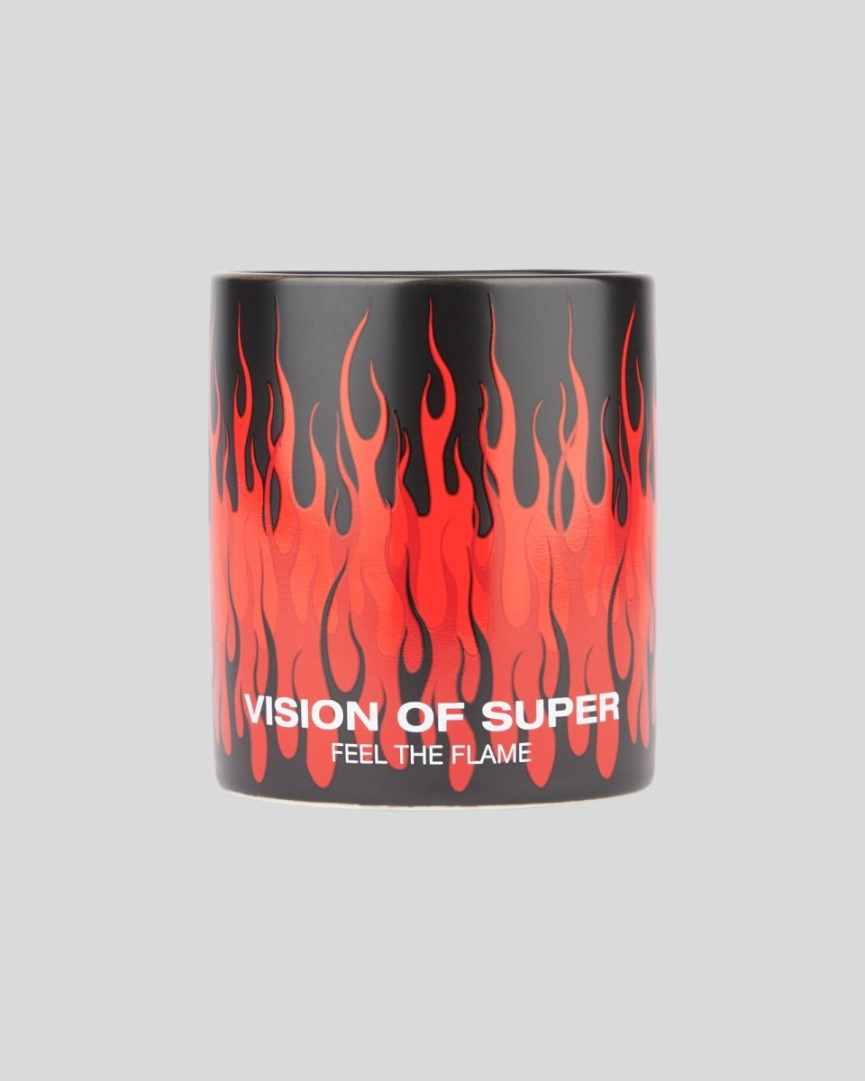 Vision Of Super BLACK MUG WITH TRIPLE FLAMES AND LOGO PRINT Convenienza