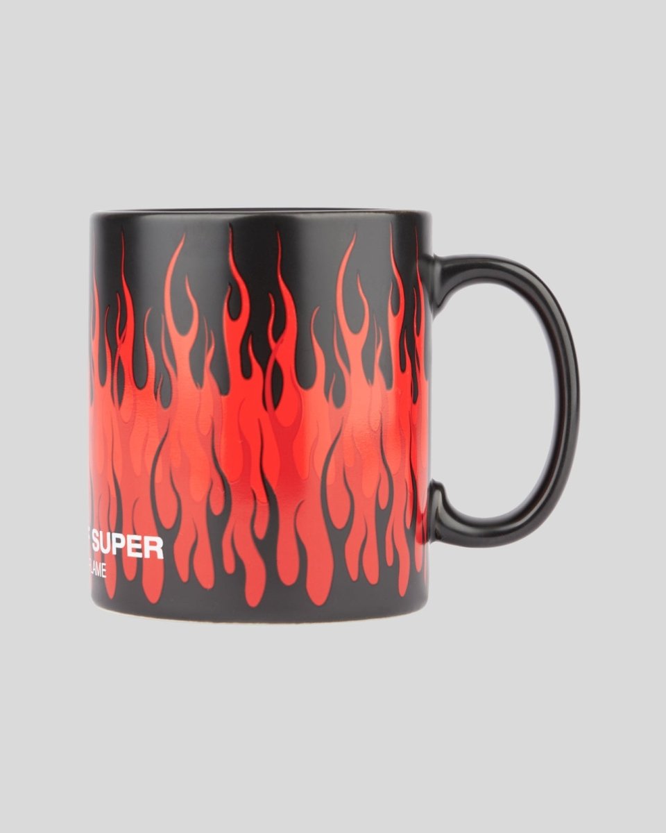 Vision Of Super BLACK MUG WITH TRIPLE FLAMES AND LOGO PRINT Convenienza