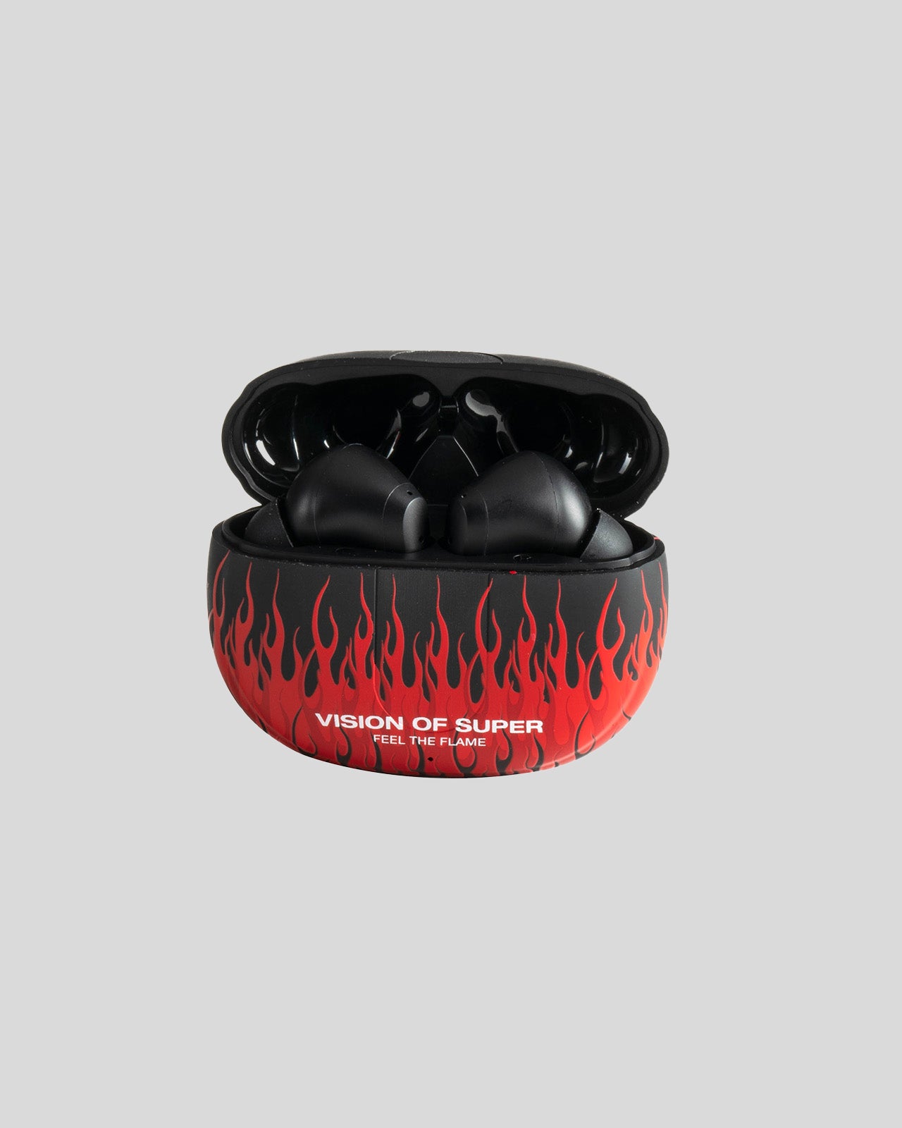 Vision Of Super BLACK EARPHONES WITH RED FLAMES AND WHITE LOGO Presa