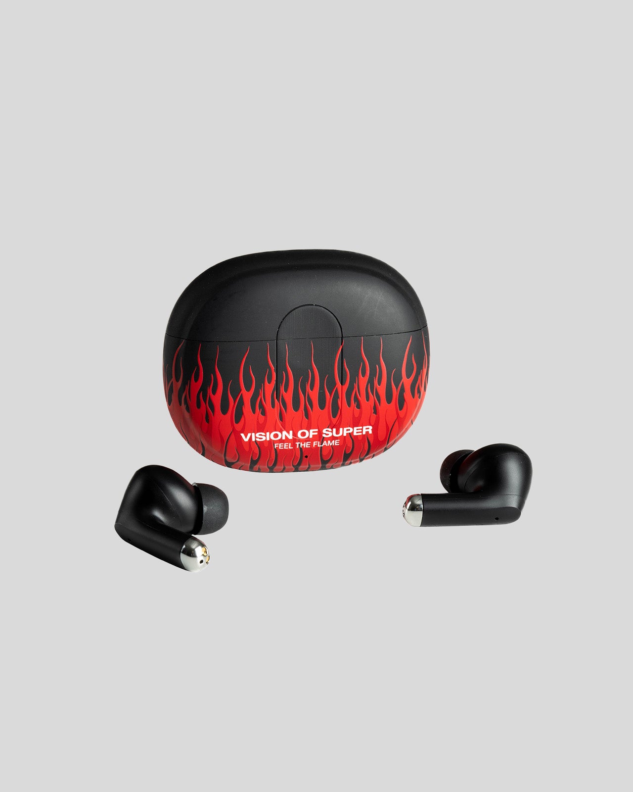 Vision Of Super BLACK EARPHONES WITH RED FLAMES AND WHITE LOGO Presa