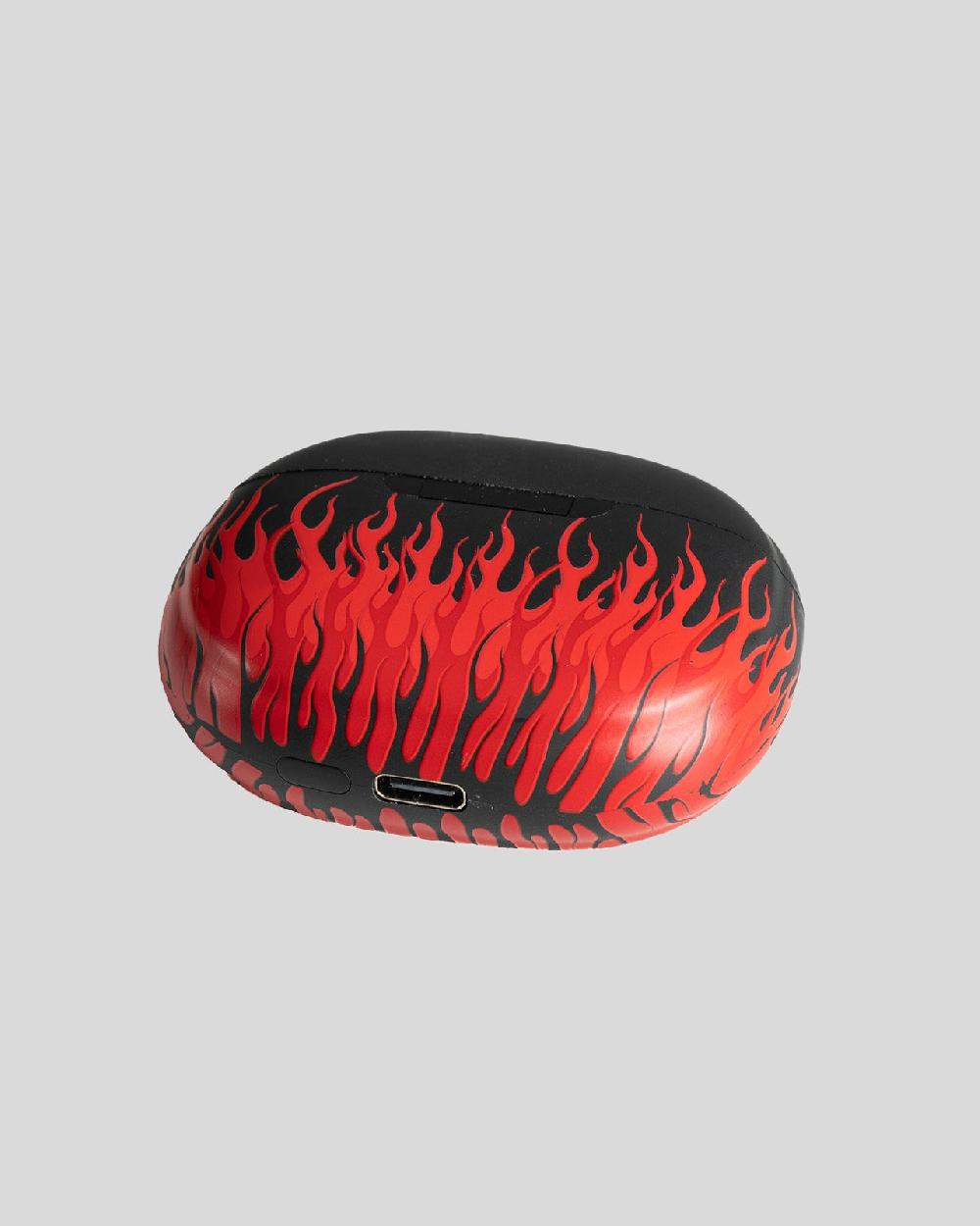 Vision Of Super BLACK EARPHONES WITH RED FLAMES AND WHITE LOGO Presa