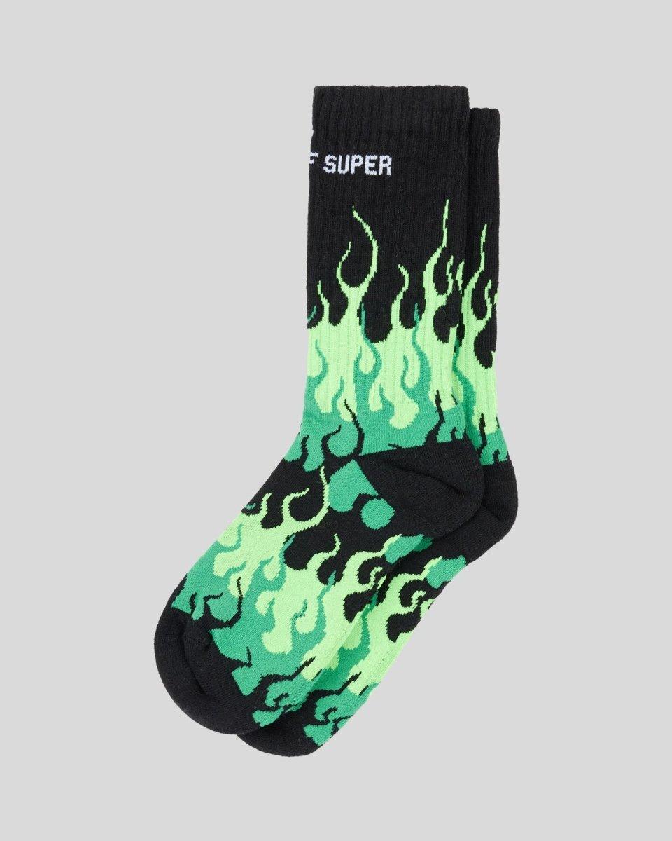 Vision Of Super BLACK SOCKS WITH GREEN TRIPLE FLAMES Offerta