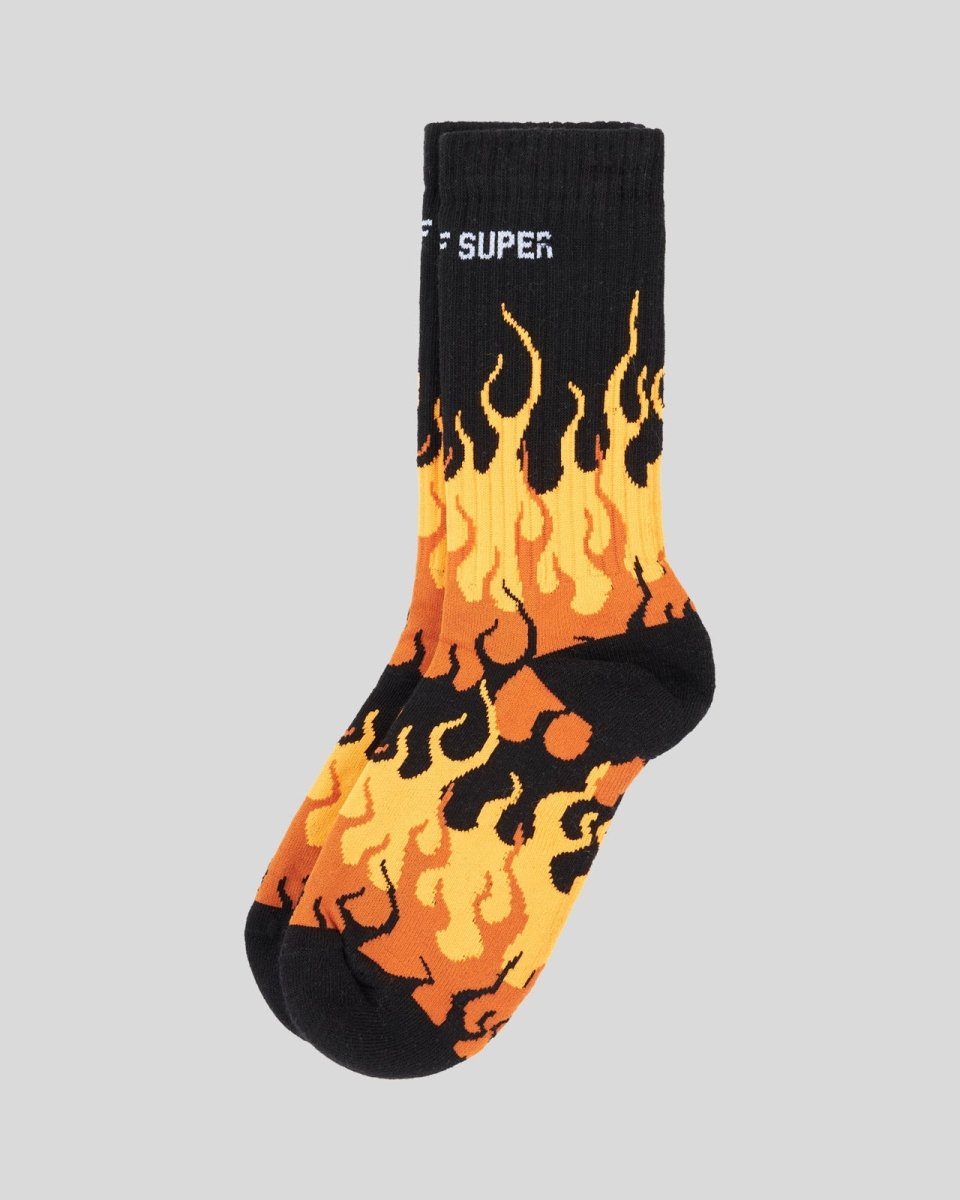 Vision Of Super BLACK SOCKS WITH ORANGE TRIPLE FLAMES Economico