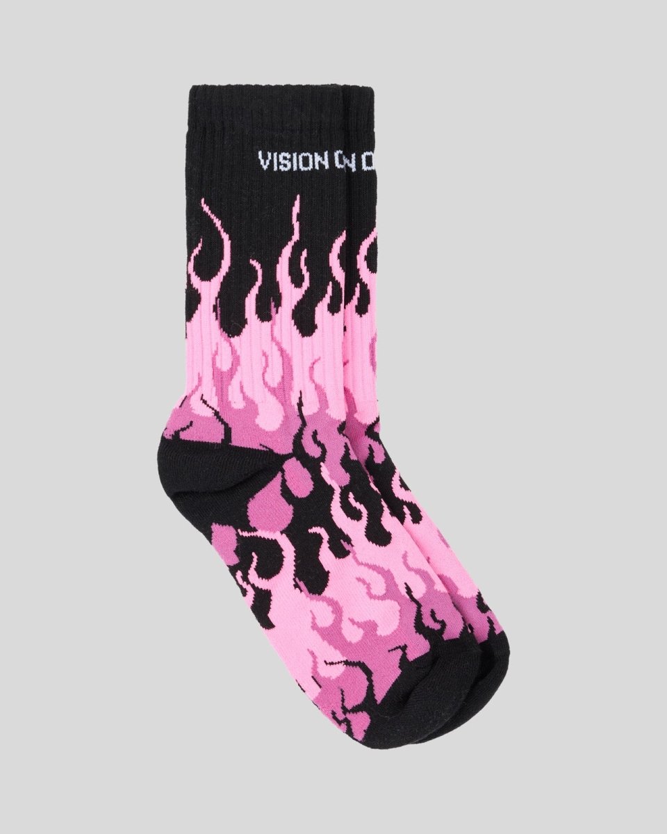 Vision Of Super BLACK SOCKS WITH FUCHSIA TRIPLE FLAMES Online