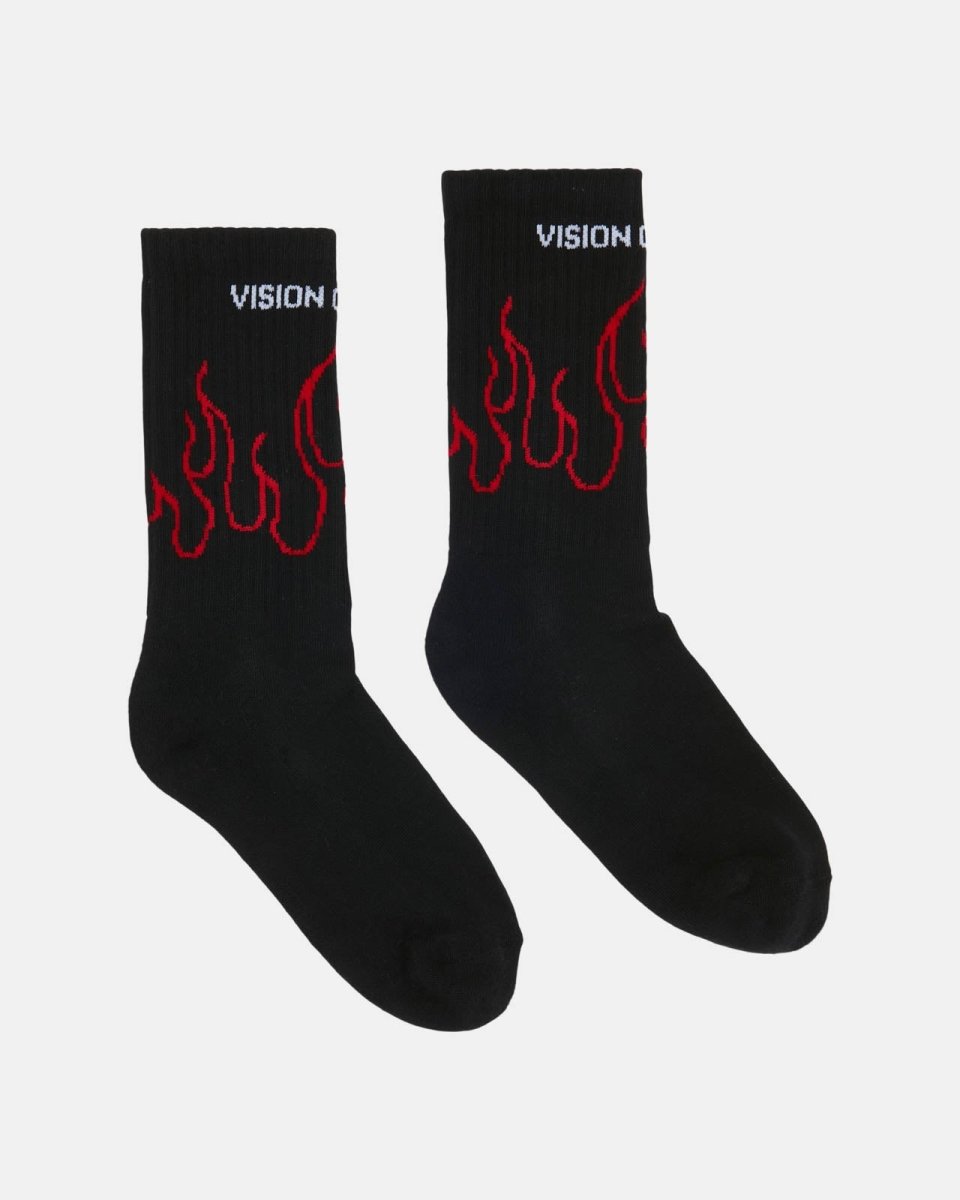 Vision Of Super BLACK SOCKS WITH RED OUTLINE FLAMES Outlet