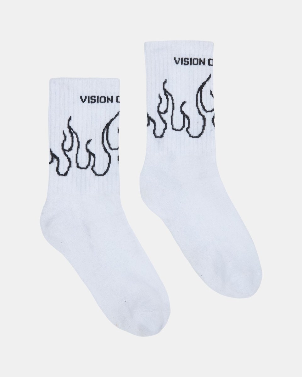 Vision Of Super WHITE SOCKS WITH BLACK OUTLINE FLAMES Hotsell