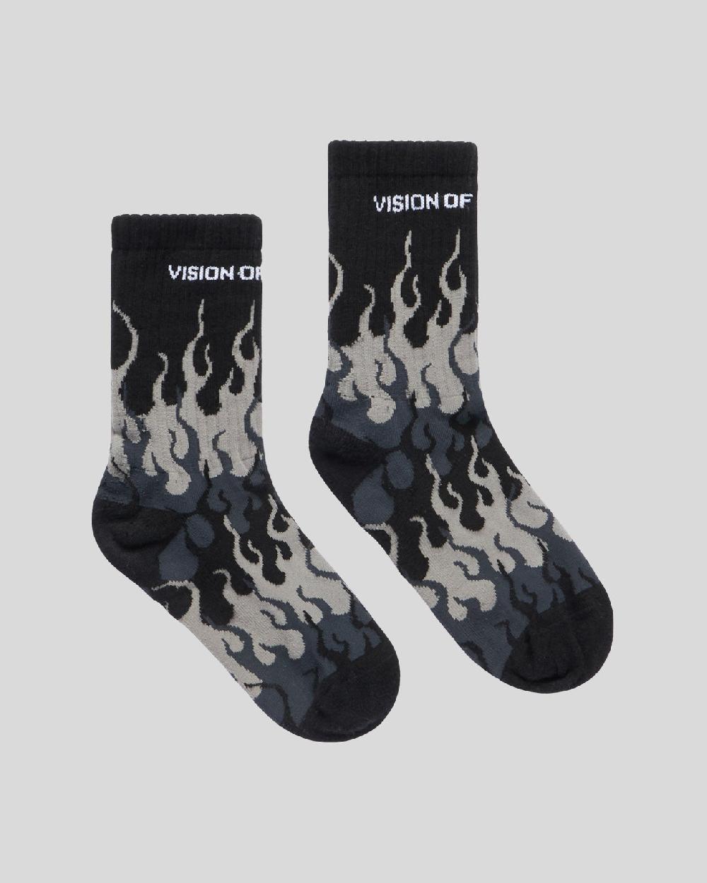 Vision Of Super BLACK SOCKS WITH GREY TRIPLE FLAMES I Più Venduti