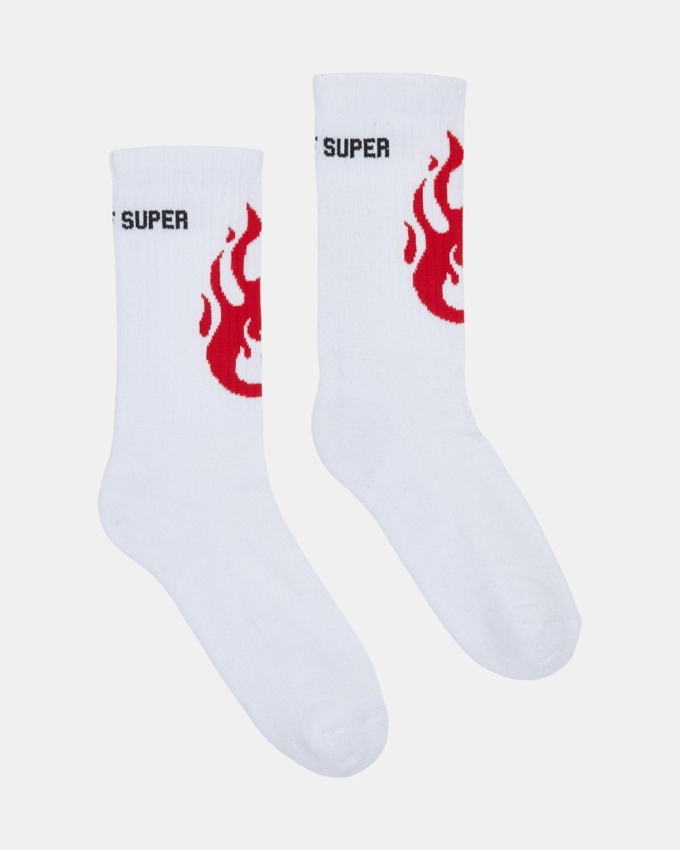 Vision Of Super WHITE SOCKS WITH RED FLAMES Negozio