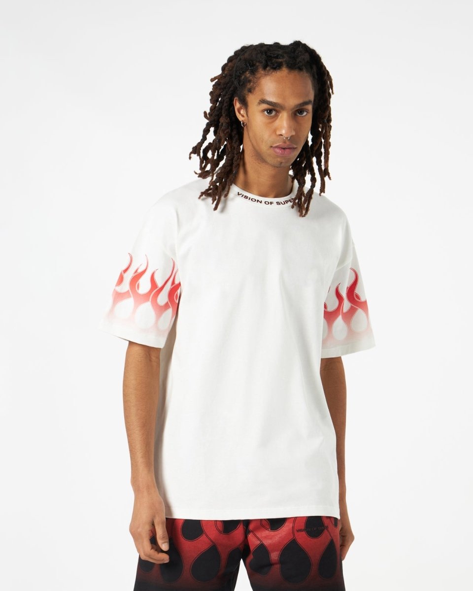 Vision Of Super WHITE T-SHIRT WITH RED FLAMES Italy