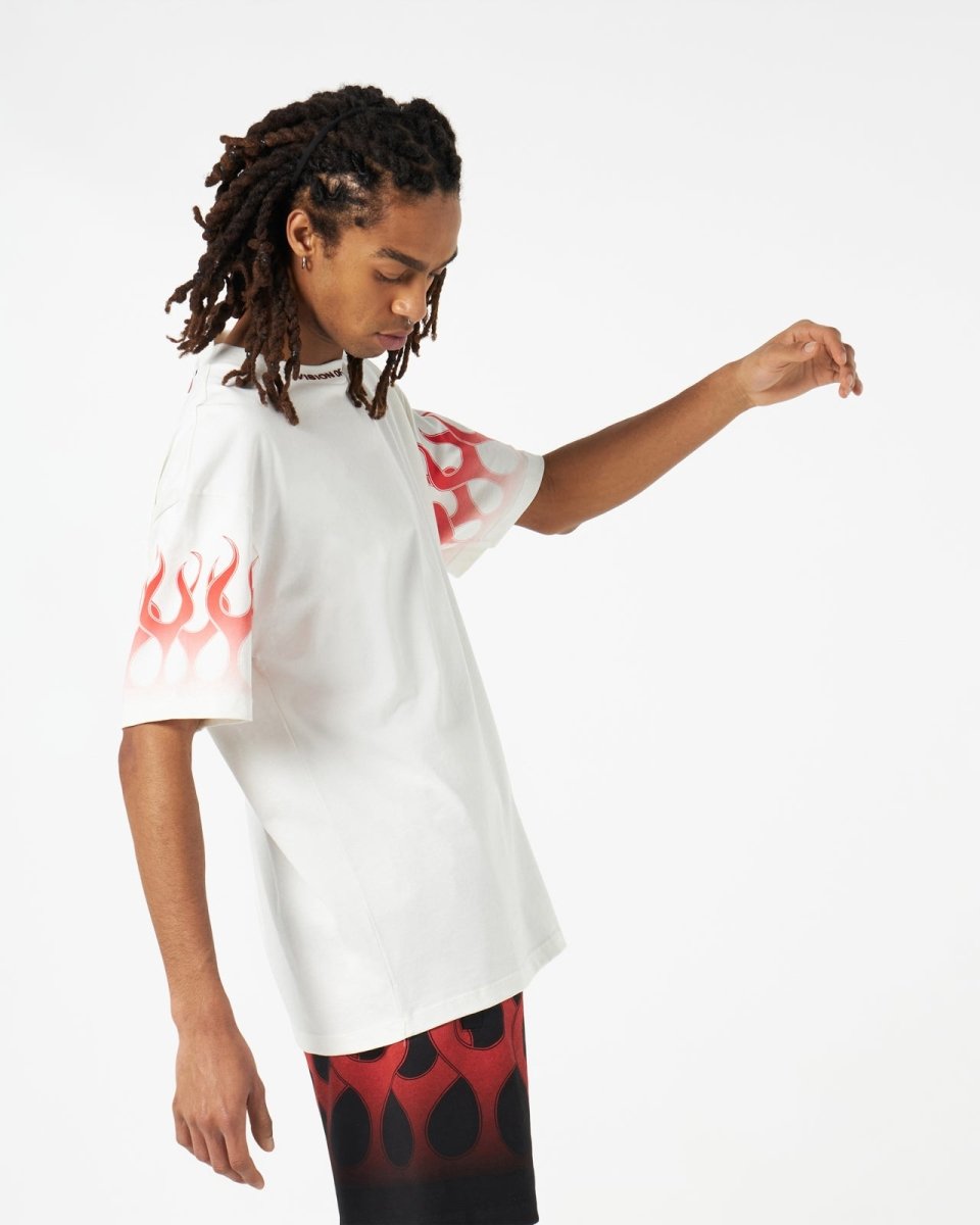 Vision Of Super WHITE T-SHIRT WITH RED FLAMES Italy