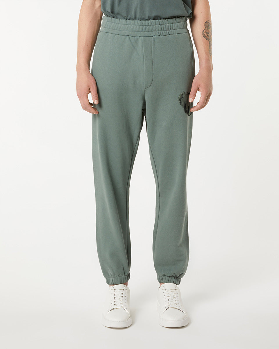 Vision Of Super BALSAM GREEN PANTS WITH EMBROIDERED FLAMING HEART Spedizione Gratuita