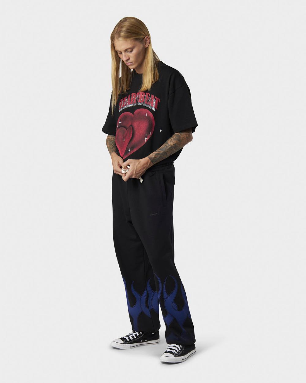 Vision Of Super BLACK PANTS WITH BLUE FLAMES Acquista Ora
