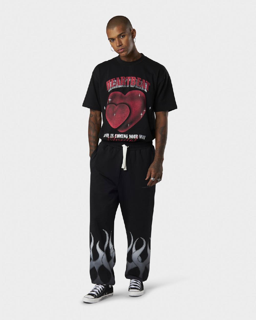 Vision Of Super BLACK PANTS WITH WHITE FLAMES Consegna Veloce