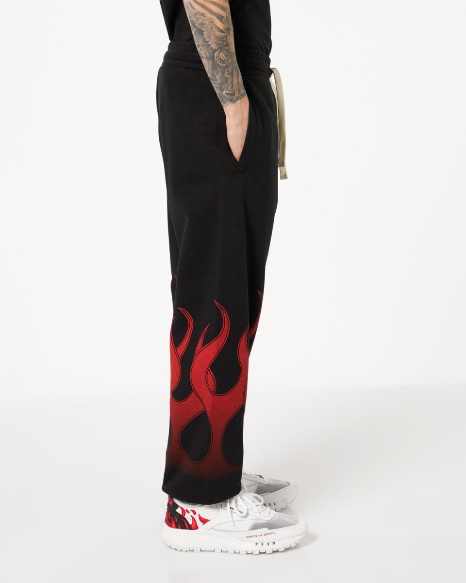 Vision Of Super BLACK PANTS WITH RED FLAMES Promozione Limitata
